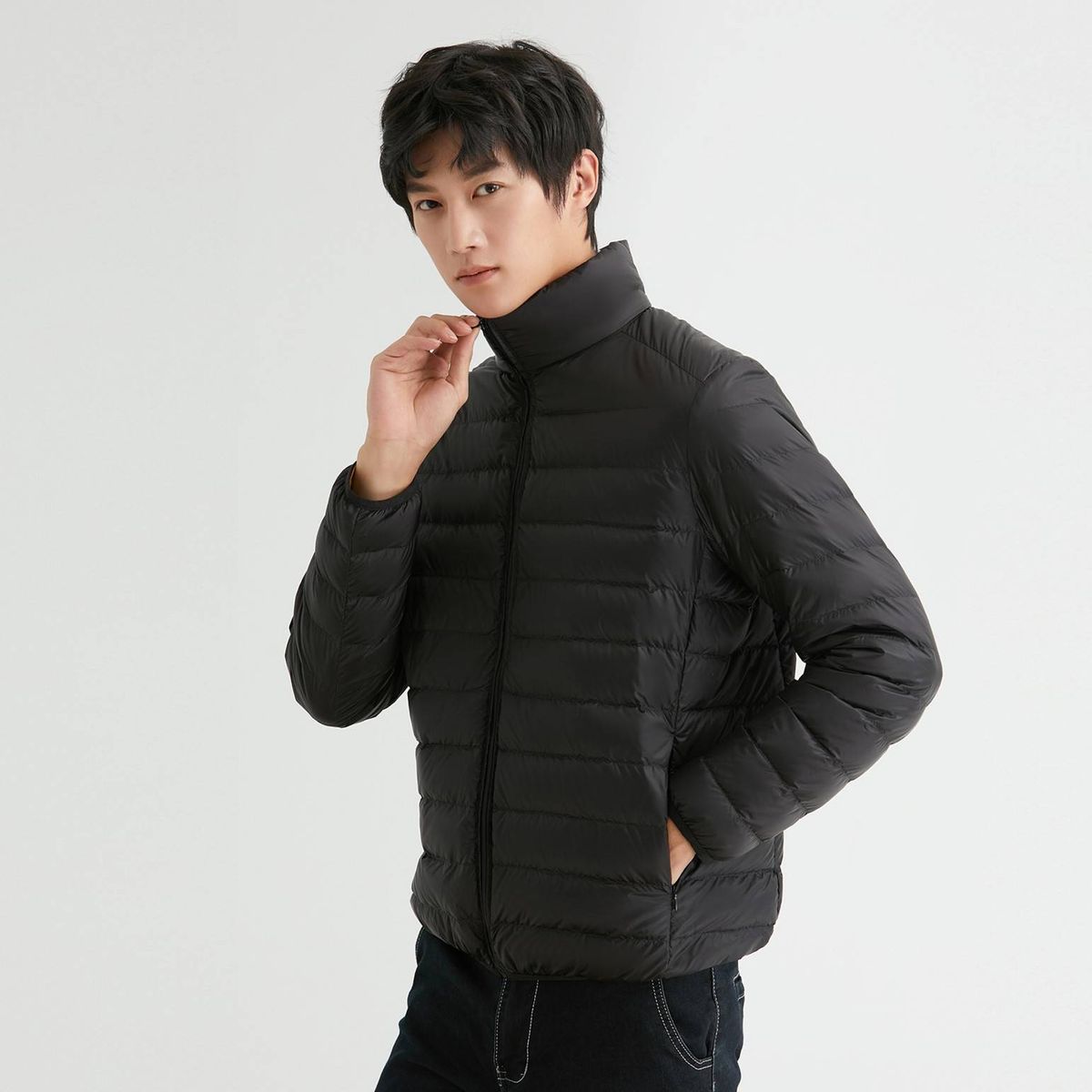 A New Large-sized Winter Coat For Men With A 90-inch White Down Inner Liner, Featuring A Light Down Cotton-padded Jacket With A Stand-up Collar_viptrois.com