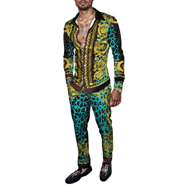 2025 Spring Summer Men Shirt Set Brand Print Fashion Printing Two Piece Set Mens Light Luxury Lightweight Party Long Sleeves_viptrois.com