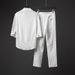 men's clothing thin three-quarter sleeve t-shirt casual suit men's summer large size loose mid-sleeve trousers cotton and linen two-piece set_viptrois.com