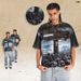 American-style Landscape All-over Print Washed Vintage Loose One-piece Cut Short-sleeve T-shirt_viptrois.com