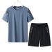 Summer Sports Casual Ice Silk Crew Neck T-Shirt Shorts Breathable Quick-Dry Men's Two-Piece Set_viptrois.com