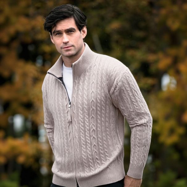 Pure Cross-Border Exclusive Fashion 2025 Autumn Winter Stylish Stand Collar Thickened Sweater Cardigan Men's Jacquard_viptrois.com