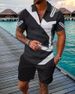 Men's Striped Zip-Up Polo Shirt & Shorts Set – Breathable Summer Casual Outfit (Quick-Dry Polyester, S-6XL, 20+ Colors)_viptrois.com