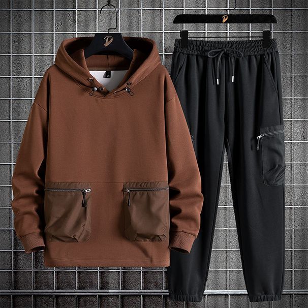 Men's Clothing Men's Spring and Autumn Korean Style Fashion Large Size Hooded Sweatshirt Loose and Comfortable Sweatpants a Complete Set_viptrois.com