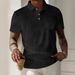 Men's New Lapel Button Pocket Corduroy Solid Color Casual Short Sleeved Polo Shirt_viptrois.com