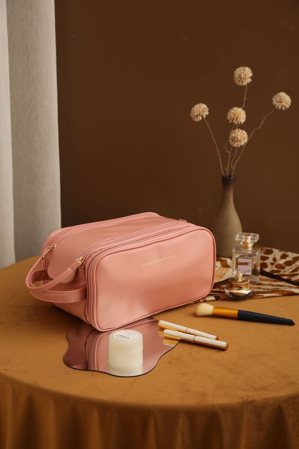Storage Bags New PU Portable Cosmetic Bag Travel Storage Large Capacity Cosmetic Storage Double Layer Portable Handbag_viptrois.com