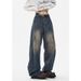 Autumn New Retro Washed Jeans Boys American High Street Deconstructed Wide Leg Loose Straight Casual Trousers_viptrois.com