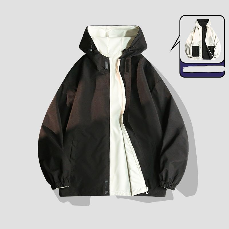 Men's Reversible Zip-Up Jacket – Lightweight Hooded Coat For Spring & Fall (Double-Sided Wear, Stand Collar, Loose Fit)_viptrois.com