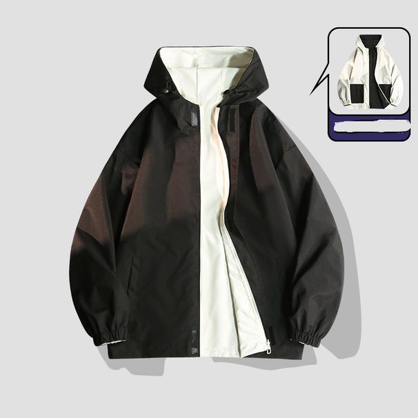 Men's Reversible Zip-Up Jacket – Lightweight Hooded Coat For Spring & Fall (Double-Sided Wear, Stand Collar, Loose Fit)_viptrois.com