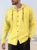 Men Drawstring Hood Linen Long Sleeve Button Shirts Casual Solid Blouses_viptrois.com