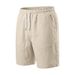 Men's Five-Point Linen Casual Sports Beach Shorts Loose Fit Solid Color Vacation Hawaiian Style_viptrois.com