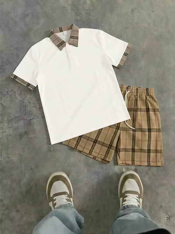Men's Color Block Polo & Shorts Set - Breathable Summer Outfit For Gym & Travel (Grey/Orange/Navy/Beige/Black/White) - S-Xxxl_viptrois.com