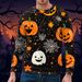 Halloween Graphic Sweatshirt – Spooky Pumpkin & Spider Web Print (S-5XL, Polyester, Oversized Fit)_viptrois.com