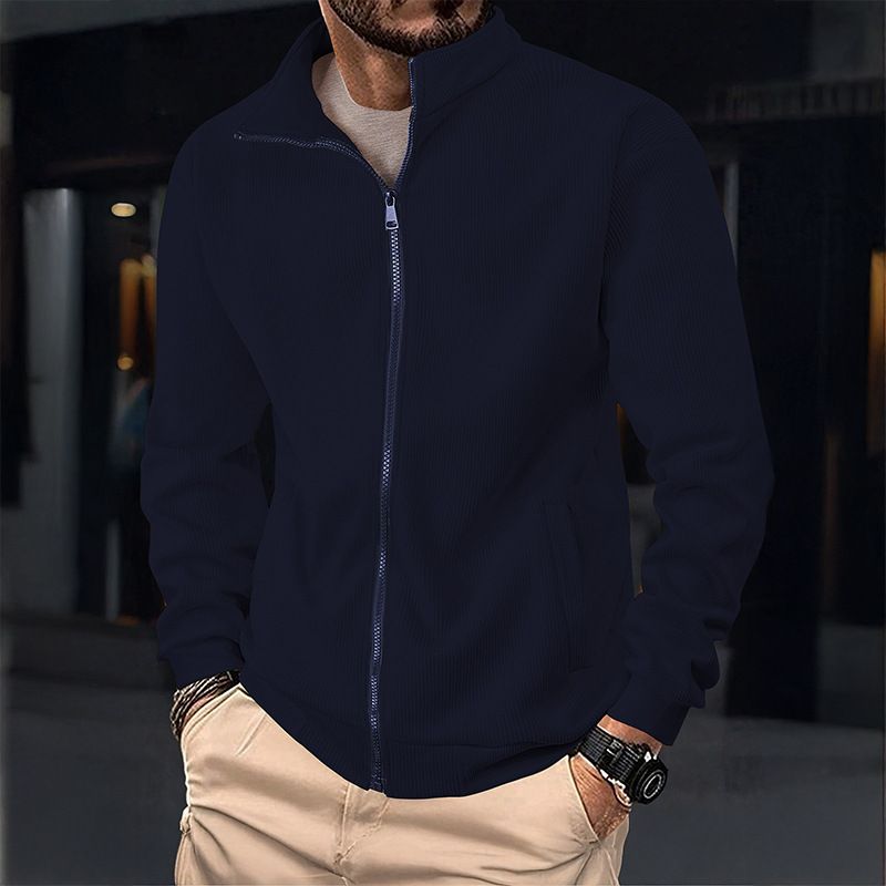 Men's Clothing Zip-Up Jacket - Lightweight Corduroy Polyester Windproof Jacket, Slim Fit Casual Coat For Spring & Fall (Navy, Black, Grey, Green)_viptrois.com