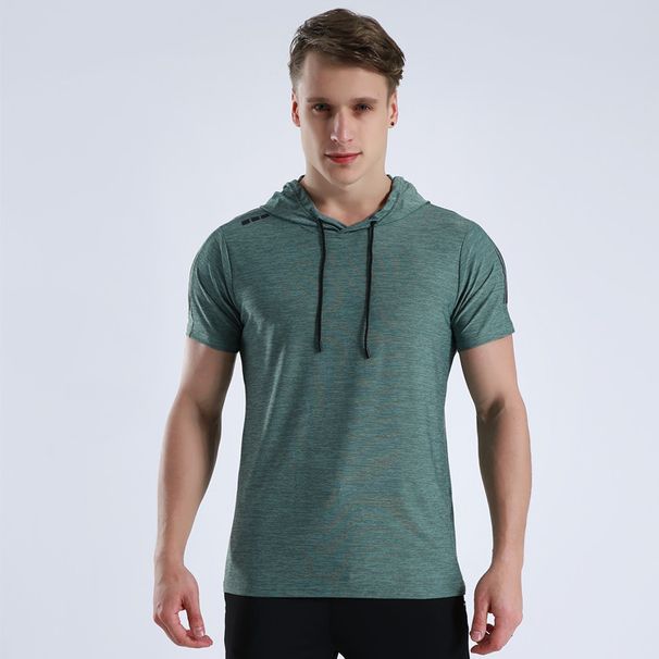 Man's clothing Hooded short sleeve quick drying breathable fitness wear T-shirt for men running training sports casual_viptrois.com