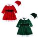 Christmas Children Spring and winter Christmas long-sleeved dress bow belt children's dress + hat children's clothing ins_viptrois.com