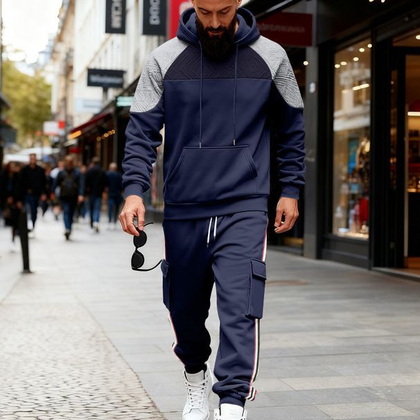 Men's Casual Hooded Sweatshirt & Joggers Set - Winter Warm Fleece Loungewear, Relaxed Fit, Streetwear Outfit For Outdoor & Daily Wear_viptrois.com