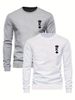 Men's Long Sleeved Round Neck Black T-shirt Top Loose 100 Cotton Tops Pik K 2pcs Set_viptrois.com
