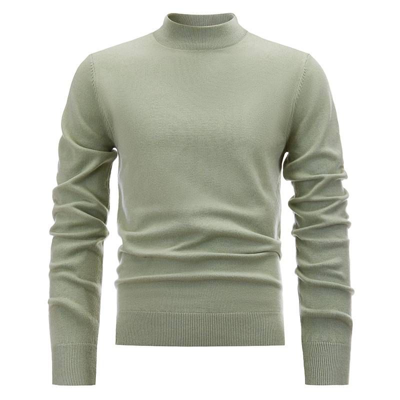 Men's Clothing Autumn And Winter Solid Color Medium High Collar Long Sleeve Casual Knitted Sweater Middle Aged Wool Bottoming Sweater Men_viptrois.com