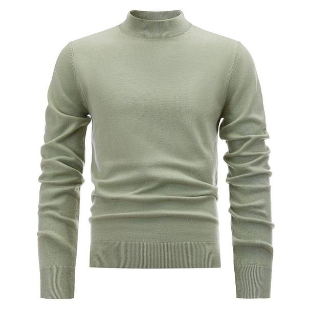Men's Clothing Autumn And Winter Solid Color Medium High Collar Long Sleeve Casual Knitted Sweater Middle Aged Wool Bottoming Sweater Men_viptrois.com