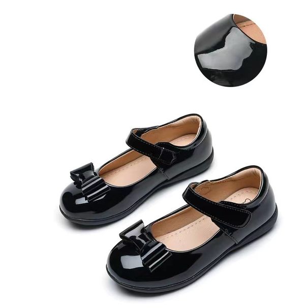 Girls Black Leather Shoes 2025 Spring And Summer British Campus Student Shoes Single Shoes Children's Performance Beans Princess Shoes_viptrois.com