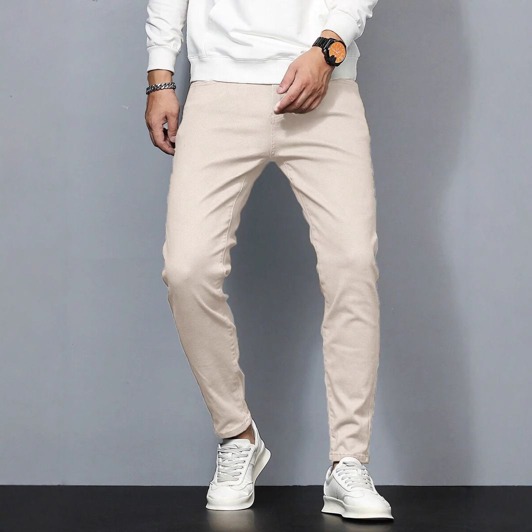 Men's Premium Slim Fit Jeans - Business Casual Stretch Denim, Straight Leg (White, Sizes 30-38)_viptrois.com