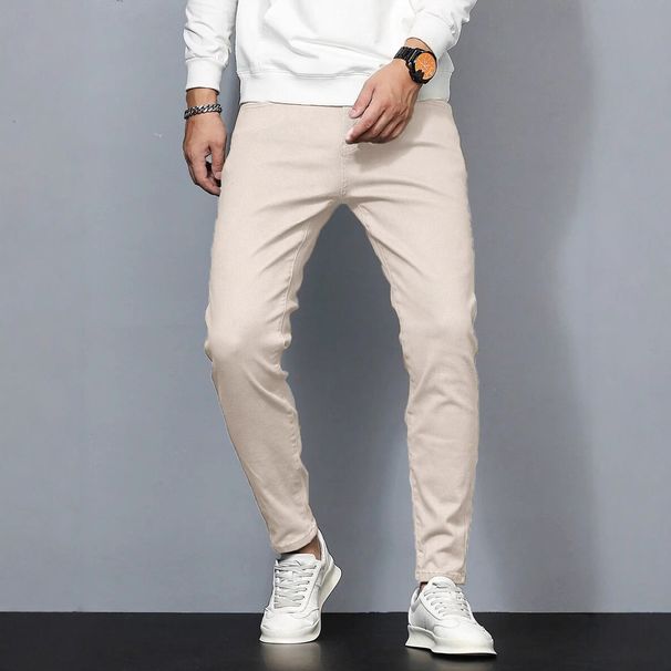 Men's Premium Slim Fit Jeans - Business Casual Stretch Denim, Straight Leg (White, Sizes 30-38)_viptrois.com
