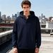 Men's Fleece-Lined Hooded Sweatshirt - Half-Zip Pullover With Stand Collar Oversized Casual Streetwear For Spring & Fall Black/Deep Blue/Charcoal Grey_viptrois.com