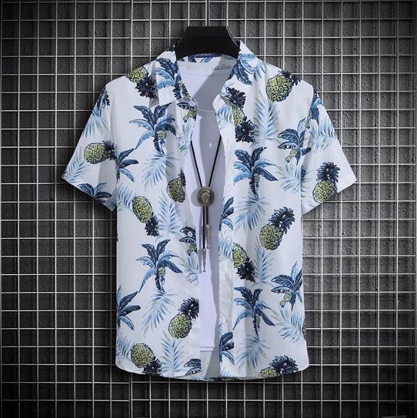 Men's Clothing Loose Short Sleeved Floral Shirt Beach Shirt Handsome Tops Men's Clothing_viptrois.com