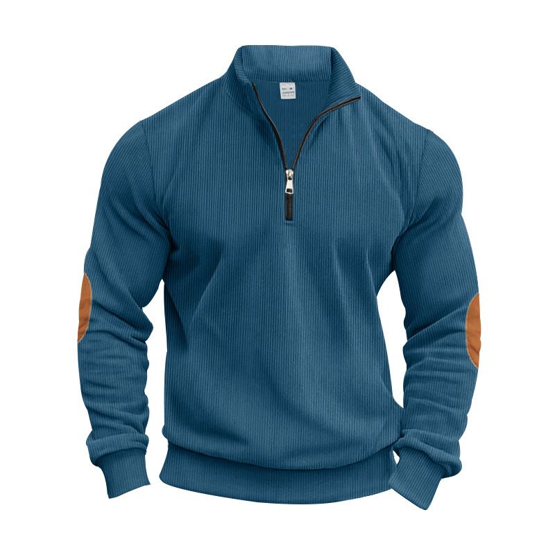 Men's Clothing Solid Color Corduroy Sweatshirt With Stand Up Collar And Half Zip Casual Long Sleeved Autumn Winter New Arrivals_viptrois.com