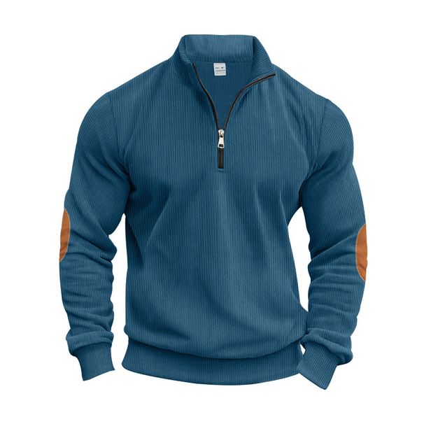 Men's Clothing Solid Color Corduroy Sweatshirt With Stand Up Collar And Half Zip Casual Long Sleeved Autumn Winter New Arrivals_viptrois.com