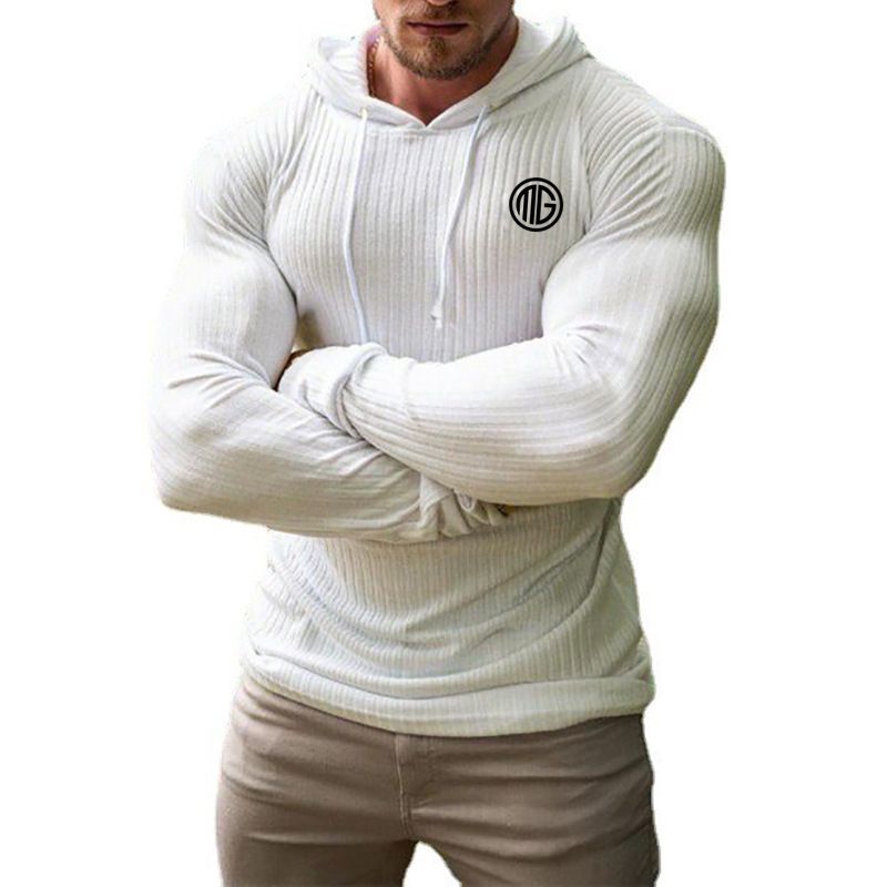 Autumn And Winter Fitness Hooded Sweater Men's Fitness Long Sleeve Bottom Shirt Slim Elastic Thin Running Training Clothing Foreign Trade_viptrois.com