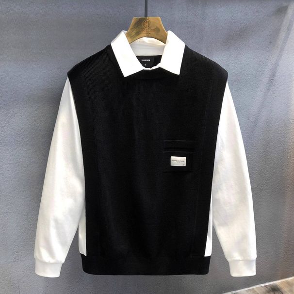 Men's Clothing Design Light Mature Handsome Two Piece Knitted Sweater Men's Autumn And Winter New Sweater Men's Bottoming Shirt_viptrois.com