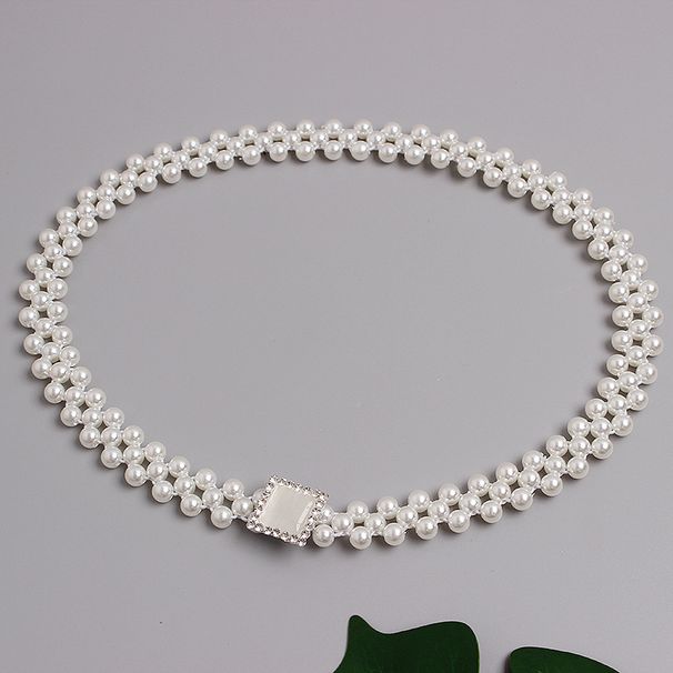 French retro pearl belt women's dress sweater accessories girdle versatile white elegant waist elastic chain_viptrois.com