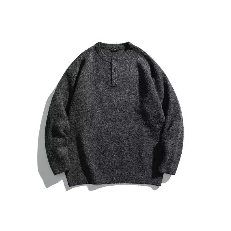 Half Button Round Neck Solid Color Knitted Sweater, Trendy New Style, Fashionable And Casual Design, Long Sleeved_viptrois.com