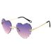 Gradient Heart Sunglasses – Peach Love Glasses With Metal Trim & Ocean Blue Lenses (Frameless Trendy Style)_viptrois.com