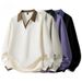 Men's Oversized Color-Block Polo Collar Sweatshirt – Casual Long Sleeve Pullover (M-8XL)_viptrois.com