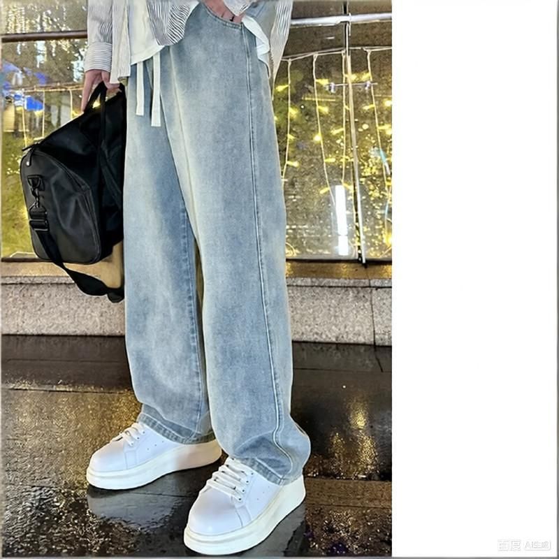 Men's Clothing Men's Relaxed Fit Vintage Blue Jeans - Classic Straight Leg Denim Pants With Washed Finish For Casual Wear (All Seasons)_viptrois.com