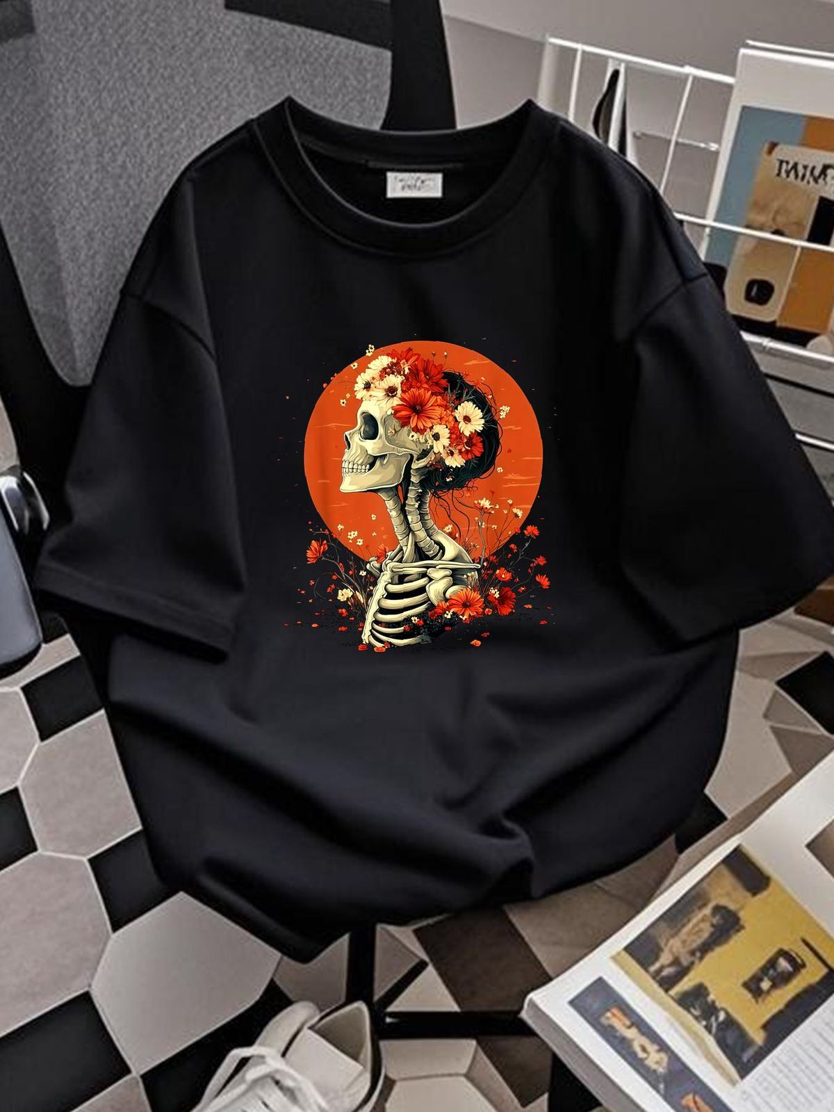 Sugar Skull Day Of The Dead Dia De Los Muertos Halloween T-Shirt Versatile Casual Stylish Stretched Breathable Streetwear Top For Everyday Wear_viptrois.com