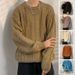 Men's Cable Knit Sweater – Japanese-Inspired Loose Fit Round Neck Pullover (Black/Gray/Apricot/Khaki/Blue, M-XXXL)_viptrois.com