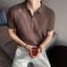 Men's High Quality Short Sleeved Polo Shirt Lyocell Linen Half Zip Business Casual Knitwear for Cross Border Foreign Trade_viptrois.com