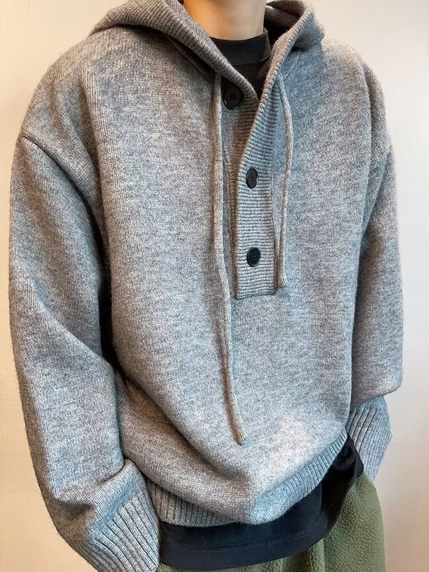 American Hooded Loose Men's Autumn And Winter Lazy Style High-End Knitted Sweater Sweatshirt Jacket_viptrois.com