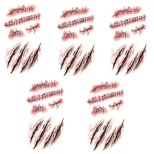 Hislaves 5Pcs Halloween Special Costume Makeup Zombie Scars Tattoos with Scab Blood_viptrois.com