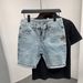 Men's Clothing Simple Fashionable Embroidered Logo Casual Washed Blue Denim Shorts_viptrois.com
