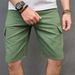Men's Casual Distressed Denim Cargo Shorts - Mid Waist Slim Fit Stretch Cotton Army Green Streetwear_viptrois.com