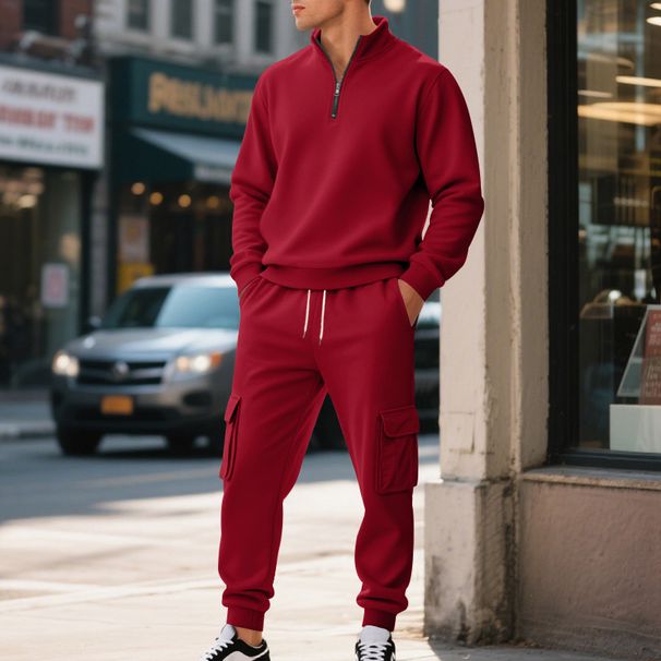 Autumn And Winter Men's Clothing American Retro Men's Casual Plus Velvet Warm Zipper Men's Workwear Trousers Suit_viptrois.com