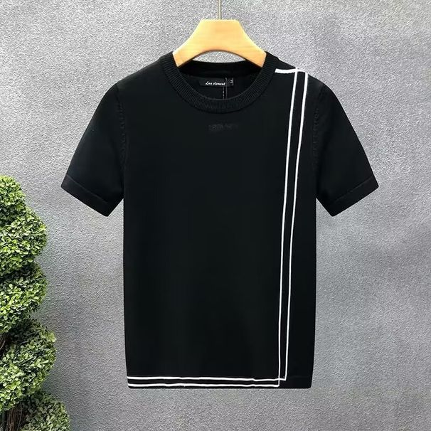European Light Luxury Short Sleeved Sweater Men 2025 Spring And Autumn Men's Fashion Trendy Knitted Sweater Half Sleeved Casual Knitted T Shirt_viptrois.com
