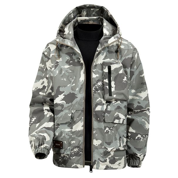 Men's Camo Water-Resistant Hooded Jacket - Lightweight Autumn Outdoor Zip Up Coat_viptrois.com