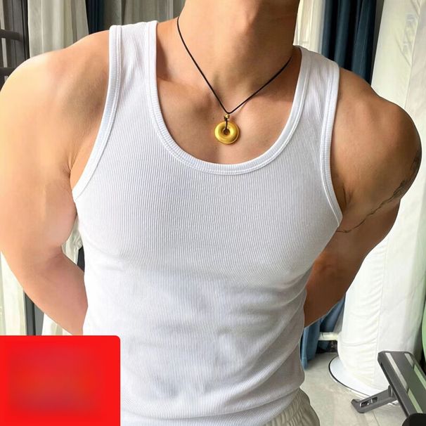 Men's Vest Fitness Elastic Vest Thickened Threaded Vest American Sweat Absorbing Sports Pulled Vest, White 3XL_viptrois.com