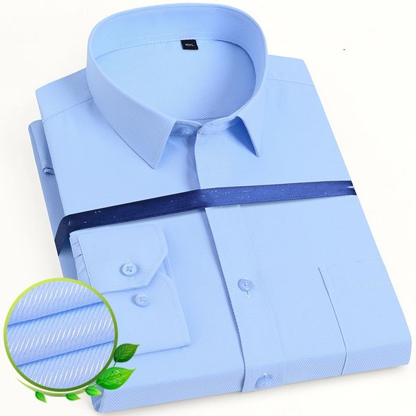 Men's Long Sleeve Business Shirt – Professional White & Striped Dress Shirt For Office, Work Uniform, Interviews_viptrois.com